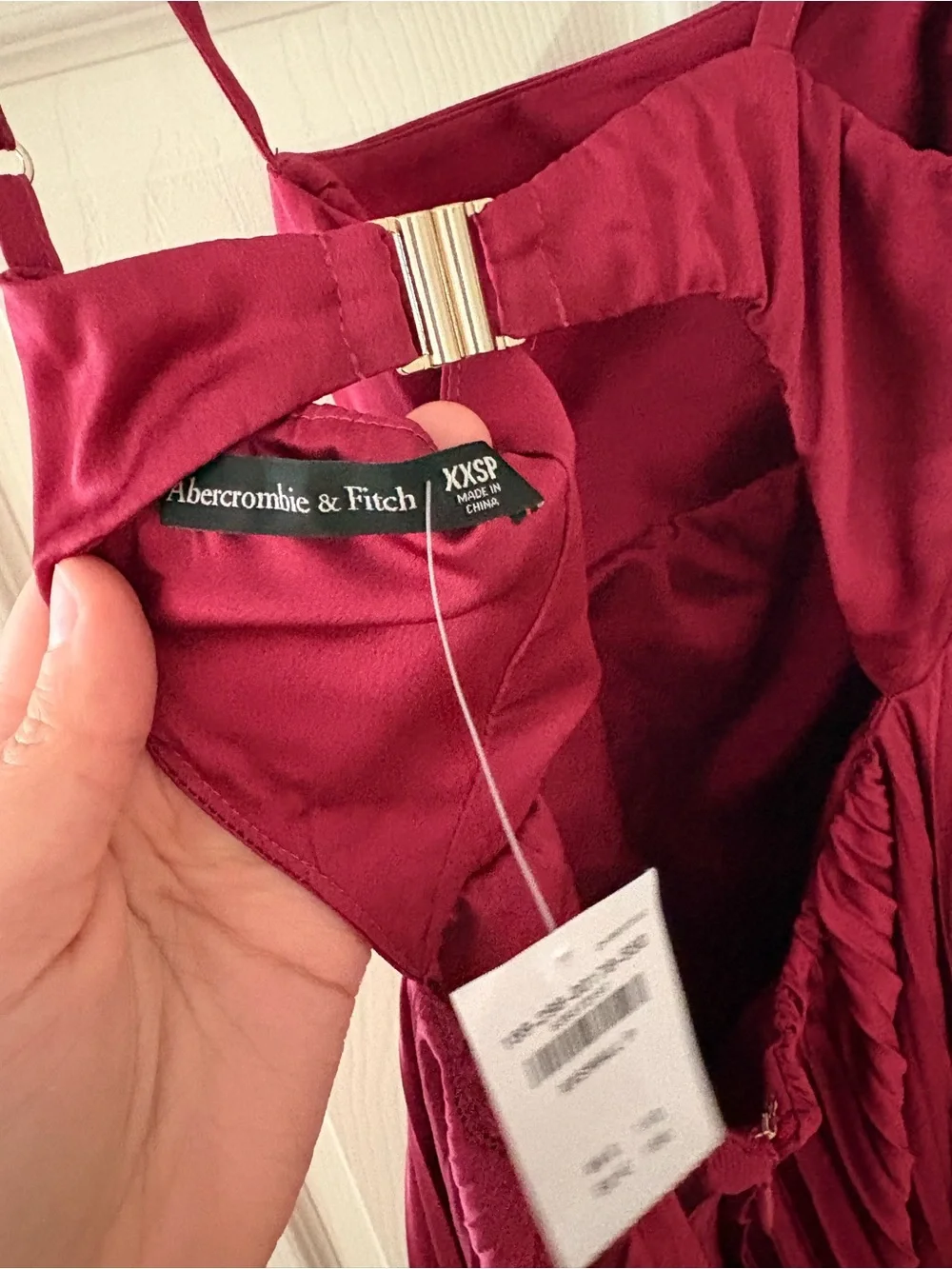 Abercrombie & Fitch Burgundy Spaghetti-Strap Pleated Maxi Dress